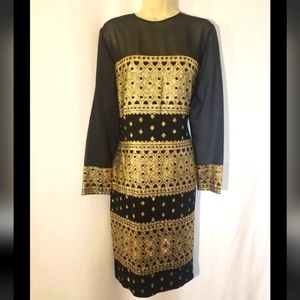 VTG SCAASI NIGHTS DRESS VINTAGE RARE SHEER LBD METALLIC GOLD BLACK RETRO MCM 60S